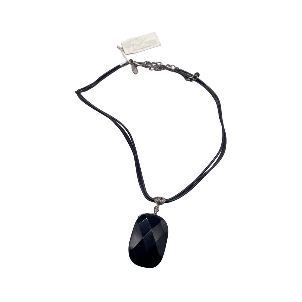 Lydell Faceted Semi-Precious Stone Pendant Three Strand Cord Necklace 14-17 Inch